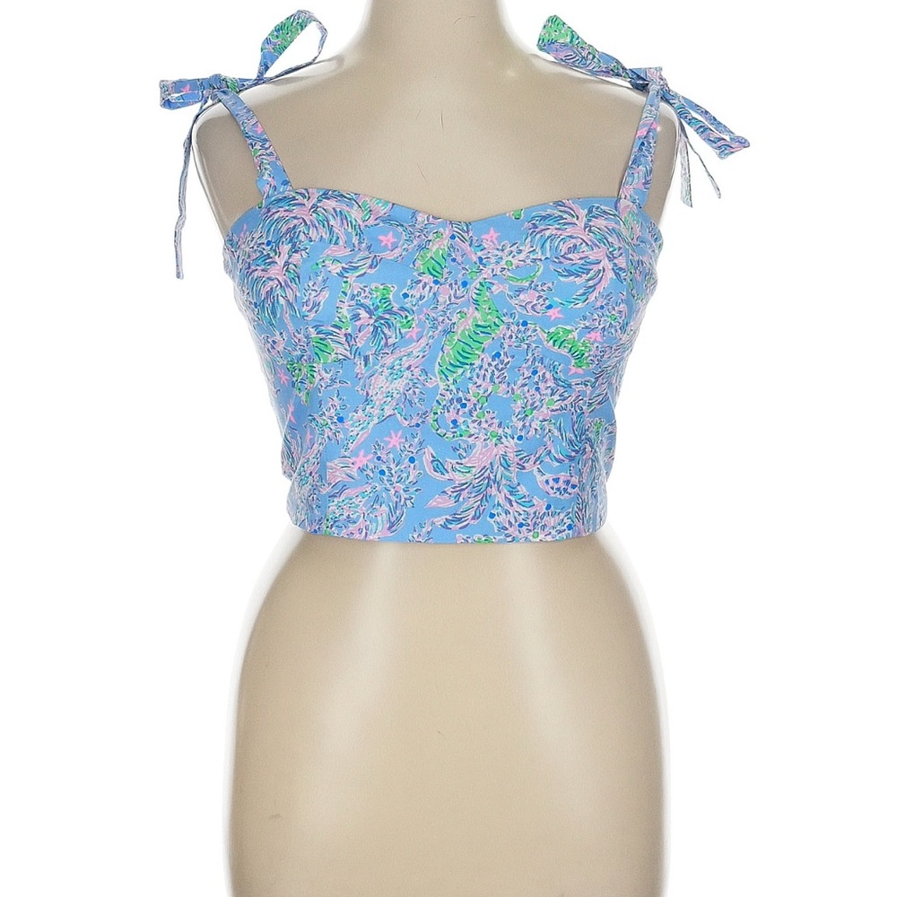 Lilly Pulitzer Floral Blue Corset Tie Top